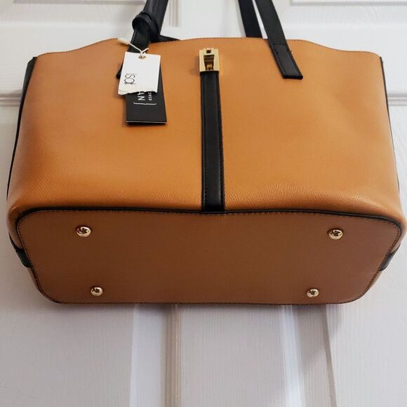 Isabelle Vegan NWT - Handbag Satchel Purse w/ Clutch  - Tan & Black - Picture 7 of 8